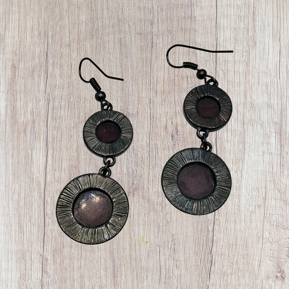 Vintage Elegant Double Drop Black and Silver Trim Clear Dark Dangle Earrings - Picture 5 of 5